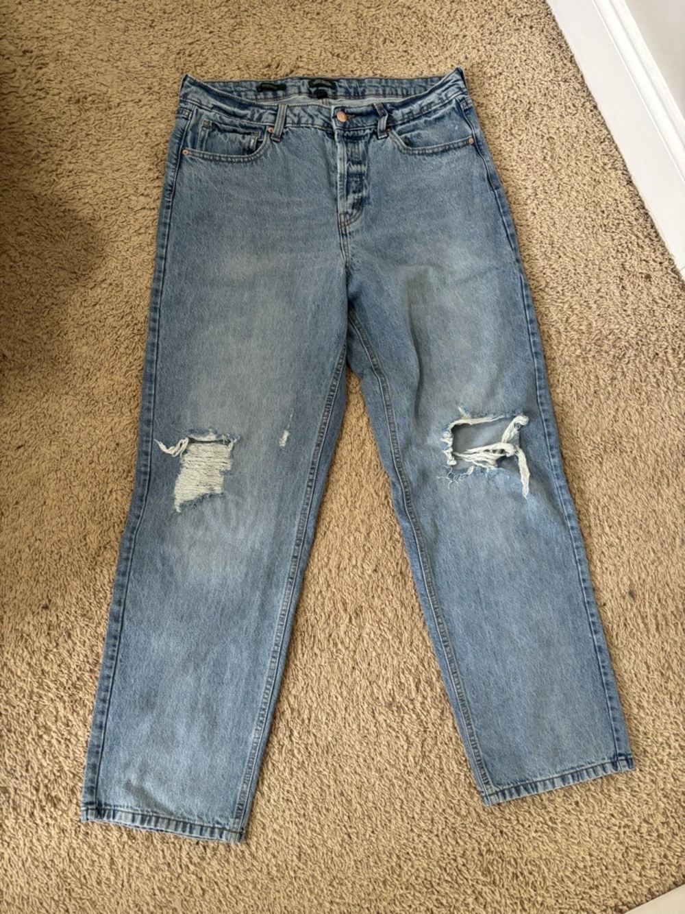 Light Blue Distressed High-Waist Jeans